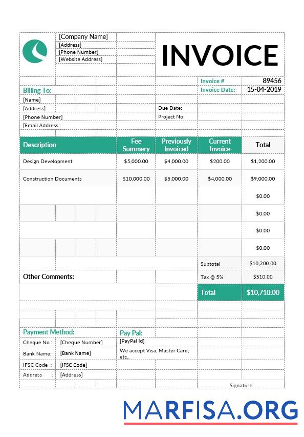 Downloadable Architect Invoice Template